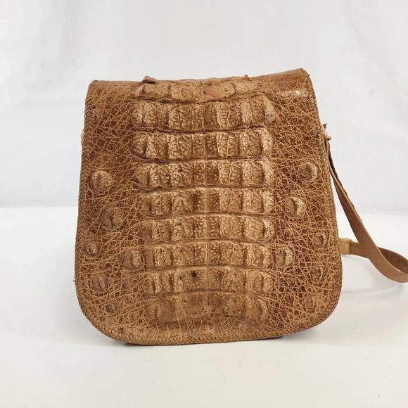 Vintage Alligator Skin Purse Shoulder  Bag Womens Crossbody Light Beige - Picture 7 of 16